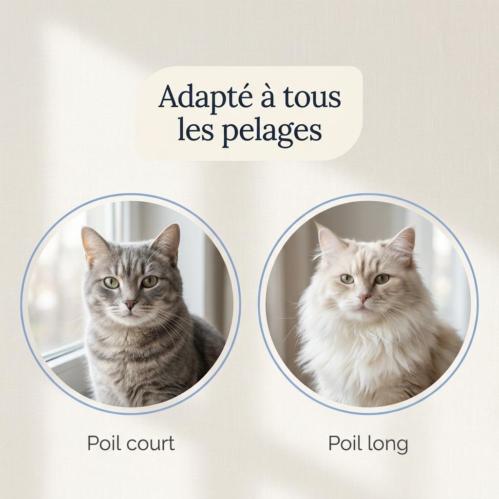 Adaptée à tous les pelages : chat à poil court et chat à poil long