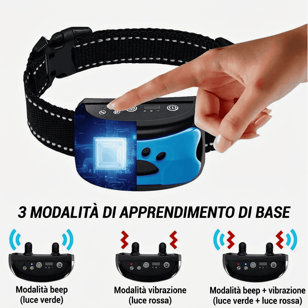 3 modalità di addestramento: bip, vibrazione e combinato